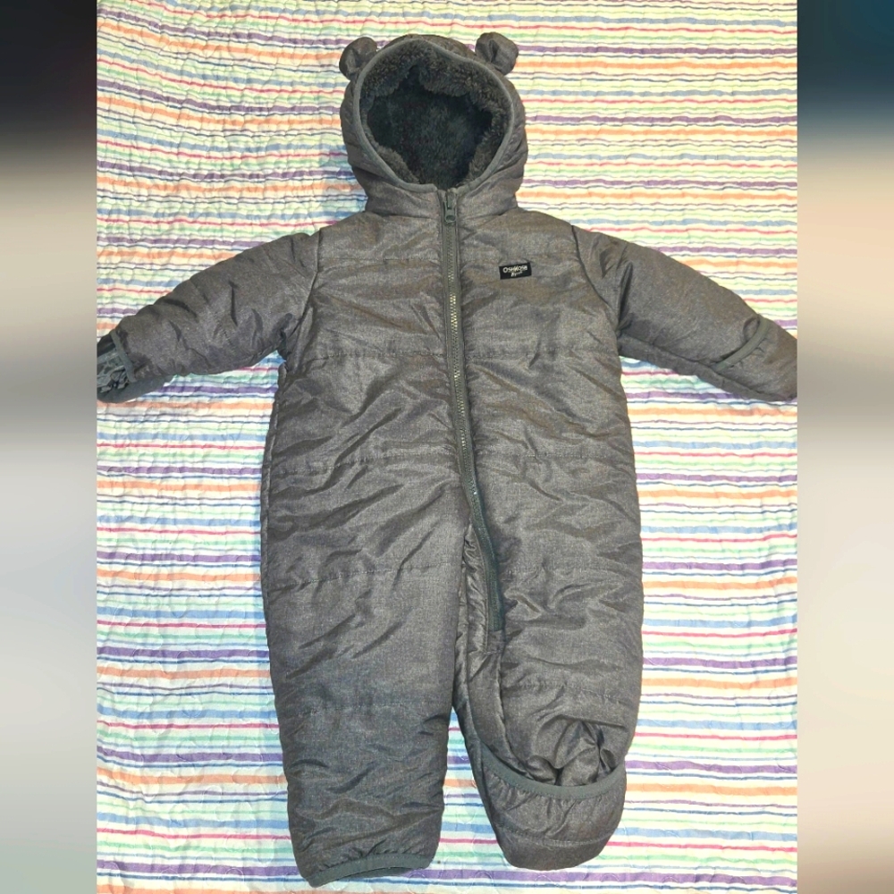 6-9 Grey Baby Snowsuit with Bear Ears Osh Kosh